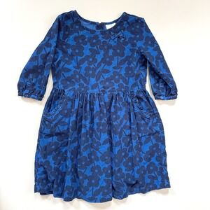 Hanna Andersson Girls Retro Blue Floral Corduroy Dress Size 10 / 140 cm